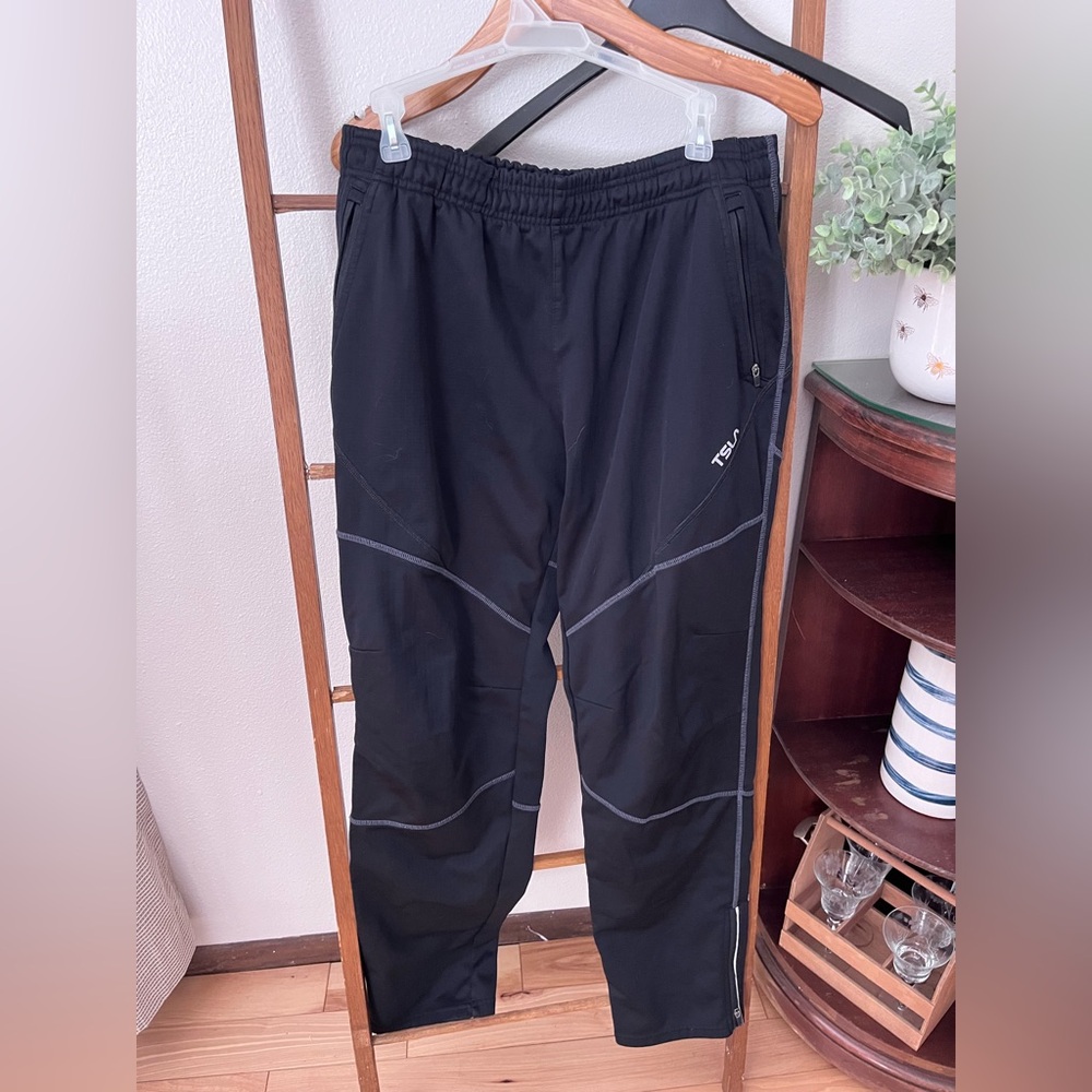 TSLA Men's Thermal Windproof Cycling Pants XL Black Gray